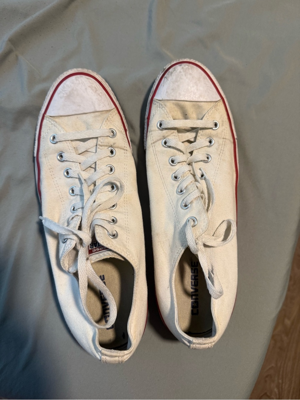Converse White Low-Top Canvas Sneakers with Red Accent
